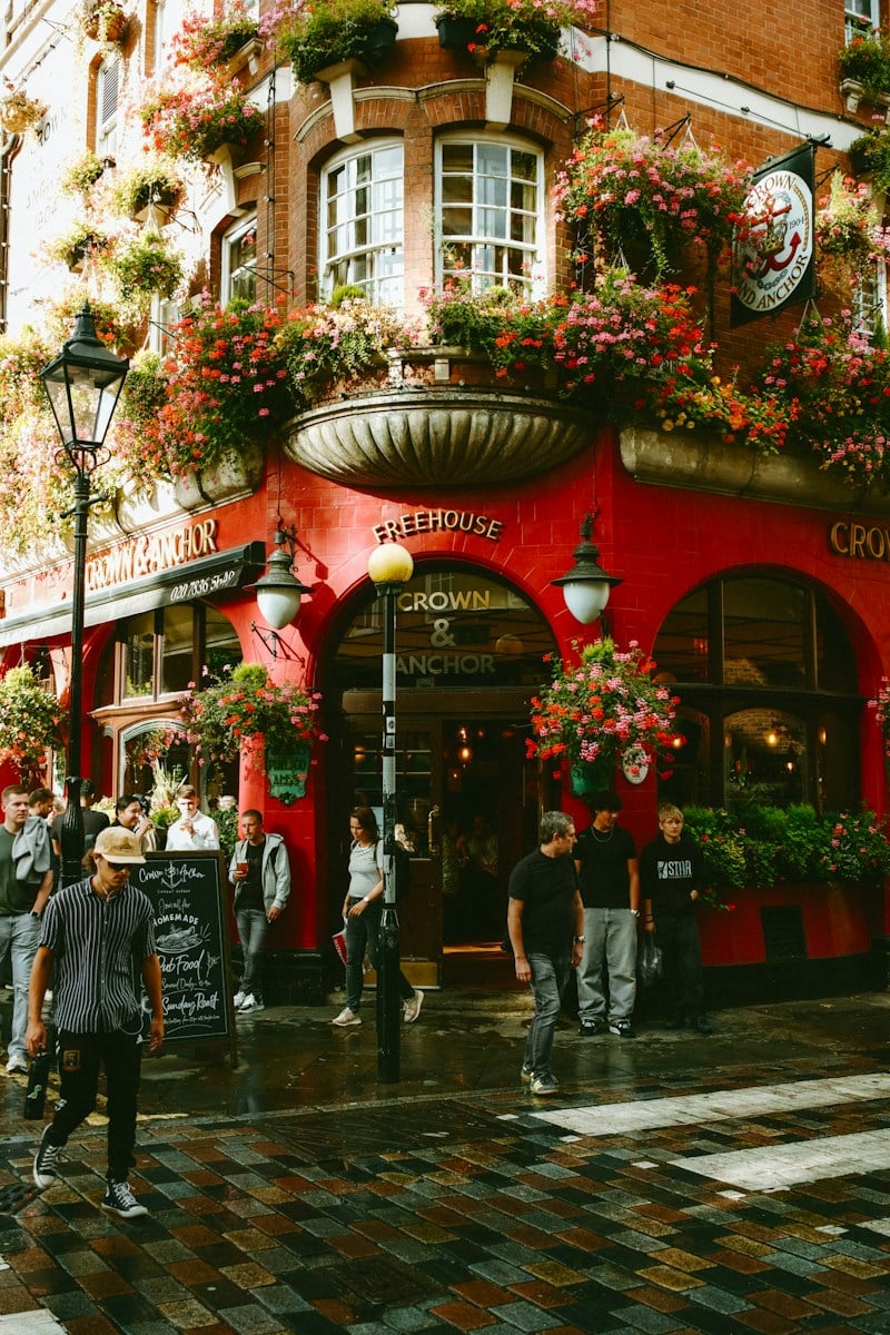 A flower-covered pub in Covent Garden, London